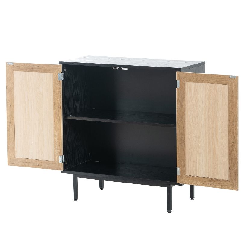 31.5" Rattan 2 Door Cabinet with 1 Fixed Internal Shelf, Buffet Sideboard Storage Cabinet, Black 4M - Modernluxe, 2 of 8