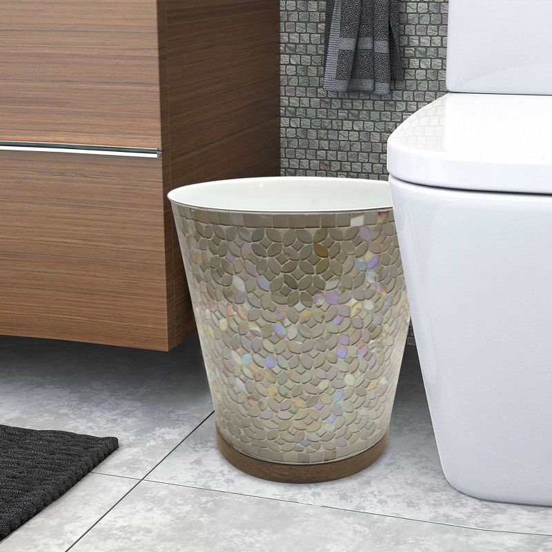 Pearl Escent Mosaic and Wood Bathroom Wastebasket - Nu Steel, 4 of 7