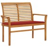 vidaXL Garden Bench Teak Wood, Red Cushion - 2 of 4