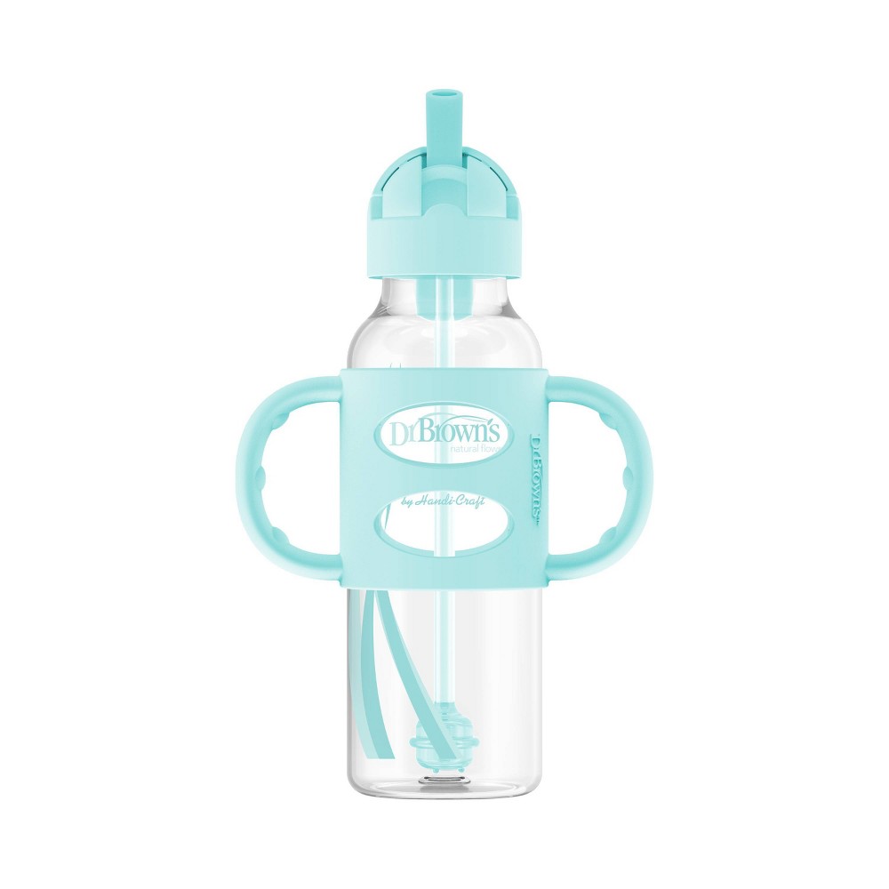 Photos - Baby Bottle / Sippy Cup Dr.Browns Dr. Brown's 8oz Milestones Narrow Sippy Straw Bottle with Silicone Handles 