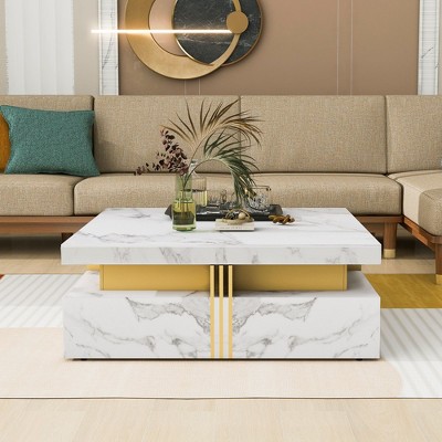 NicBex Modern Square Coffee Table with Storage,4 Drawers Coffee Table Decor,Center Table for Living Room