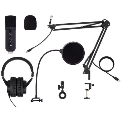 Monoprice Complete Podcasting and Streaming Bundle with USB Microphone, Headphones, Boom Stand, and Accessories, Plug and Play - Stage Right Series