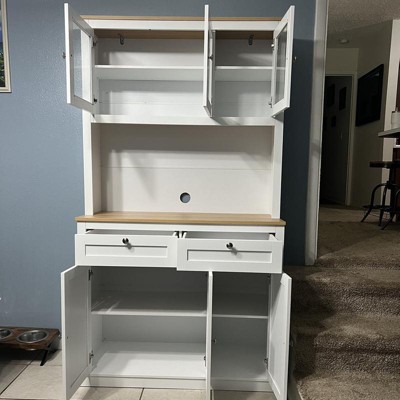 thumbnail image 2 of HOMCOM 66.5" Tall Kitchen Pantry Storage Cabinet With Microwave Stand – White, Adjustable Shelves 2 of 6