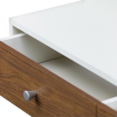 Gemini 38'' White and Walnut Contemporary Coffee Table with Storage