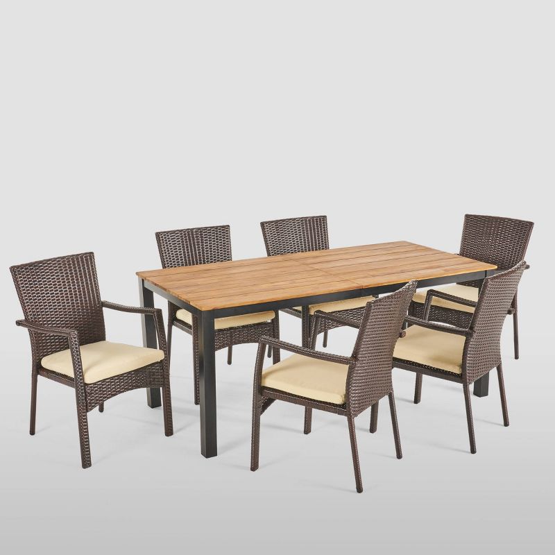 Marconi 7pc Acacia Wood Dining Set Teak/Brown/Cream - Christopher Knight Home, 3 of 8