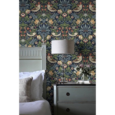 Midnight Blue Botanical Vinyl Peel and Stick Wallpaper Roll