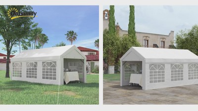 Outsunny 10ft x 20ft White Steel Frame Party Tent with Windows