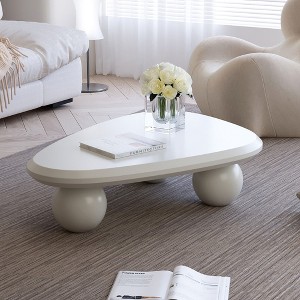 PAGED Coffee Table with 3 Ball Legs Modern Wooden Center Table with Unique Triangle Design for Living Room, Office, Creamy White - 1 of 4