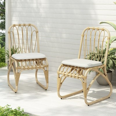 Durable Hand-Woven Rattan Chairs with Cushions, Weather-Resistant Iron Frame, Stylish Petal-Shaped Back-Coolbibila