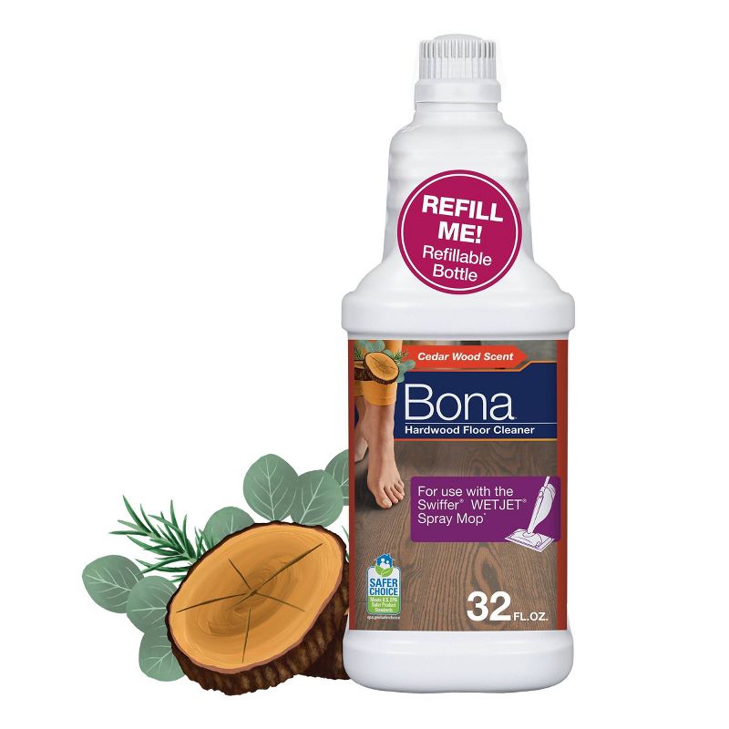 Bona Cleaning Products Refillable &#38; Reusable Jet Mop Wood Spray Mop Refill - Cedarwood Eucalyptus Peony - 32 fl oz, 1 of 7