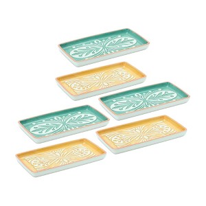 Ceramic Decorative Tray Set of 6 3.25 inch Height Abstract Green Yellow White Design By Melrose - 1 of 4