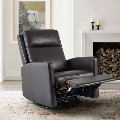 Swivel Rocking Recliner,Wide PU Leather Glider Sofa Chair with Ergonomic High Backrest for Living Room,Bedroom（Chocolate）
