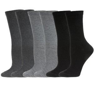 Memoi Women's 6 Pair Pack Basic Solid Soft Flat Knit Crew Socks - 1 of 2