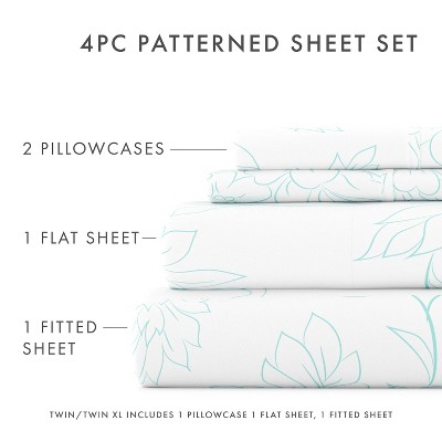 California King White and Aqua Cotton Polyester Deep Pocket Sheet Set