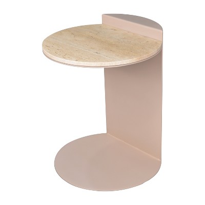 JONATHAN Y Evelyn 20" Contemporary Natural Marble/Metal Handmade C-Shaped End Table