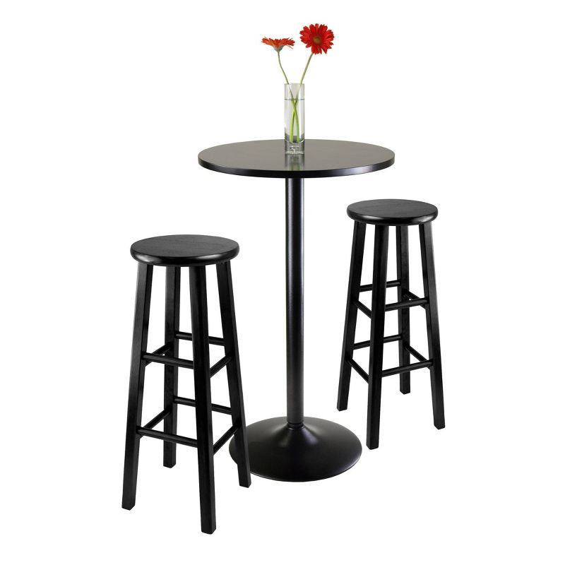 3pc 29&#34; Obsidian Bar Height Dining Set Wood/Black - Winsome, 3 of 14