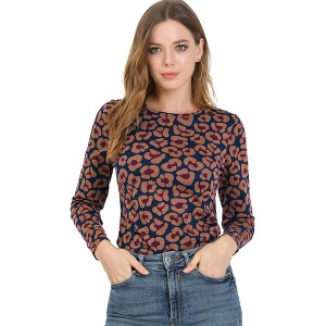 INSPIRE CHIC Women's Leopard Pattern Crew Neck 3/4 Sleeve Knit Sweatshirt Top Shirts - 1 of 4