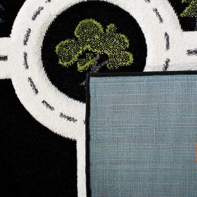 Playful Storybook Animals Black/Ivory Square Area Rug for Kids