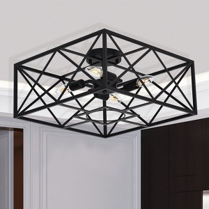 PAKOKULA Farmhouse 16.9 in. 4-Light Black Geometric Cage Semi-Flush Mount Ceiling Light - 1 of 4