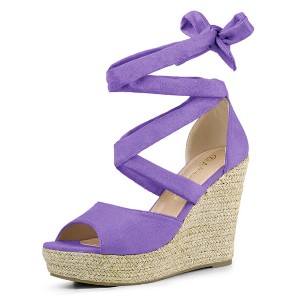 Allegra K Women's Lace Up Open Toe Platform Espadrille Wedge Sandals - 1 of 4