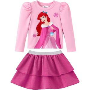 Disney Frozen Elsa Stitch Princess Minnie Toddler Girl 2 Piece Outfit Puff Sleeve Shirt&Sparkle Skirt Set Birthday Dress - 1 of 4