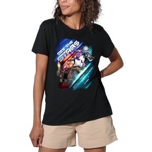 Women's Star Trek Prodigy See The Stars With Dal, Gwyn, Jankom Pog Loose T-Shirt Black - 1 of 4