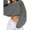 Women's Long Sleeve Tops Cropped Crew Neck Loose Fit Casual Workout Shirts Sweatshirts - 2 of 4