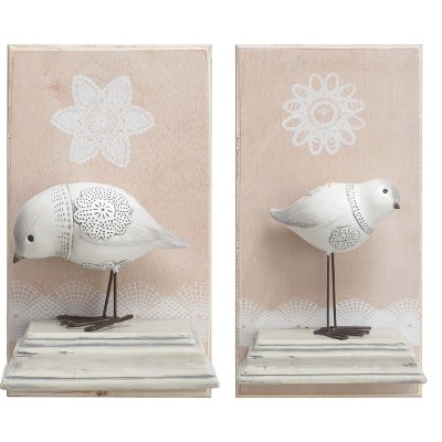 Transpac Resin 9 in. White Spring Doily Bird Wall Plaque Set of 2