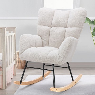 Beige Boucle Polyester 26.8 in. W Modern Rocking Chair for Nursery, with  Side Pocket SXB48074 - The Home Depot