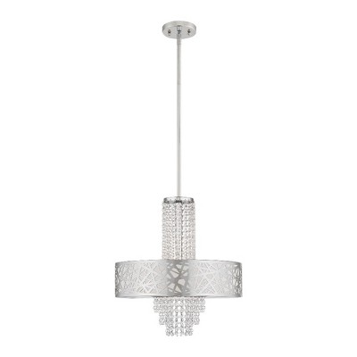 Polished Chrome Drum Chandelier with Clear Crystals