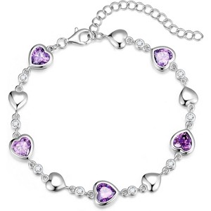 Five Heart Birthstone Tennis Bracelet, 925 Sterling Silver with Adjustable Extender, Anniversary Birthday Gift for Wife - 1 of 4