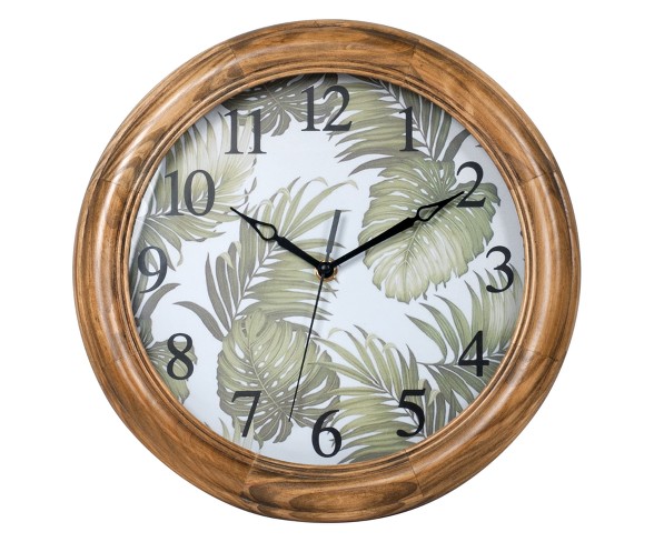 12" Round Wall Clock with Botanical Leaves