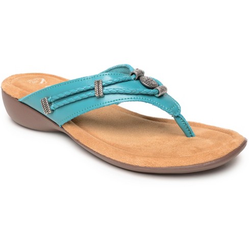 Minnetonka Women's Silverthorne 360 Thong Sandals 504440, Turquoise Blue -  10.