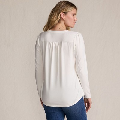 Lands' End Women's Long Sleeve Lightweight Jersey Notch Neck Tunic Top