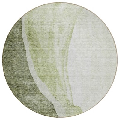 Olive Green And Beige Abstract Washable Indoor Outdoor Area Rug