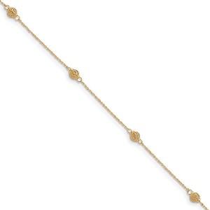 Black Bow Jewelry 14k Yellow Gold Diamond Cut Anklet with Caged Beads, 10 Inch - 1 of 4