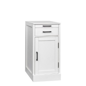 Vynxaria Bar Serving Carts, White and Brown Walnut Modular Wine Bar Cabinet with Hutch - 1 of 4