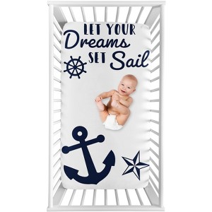 Sweet Jojo Designs Gender Neutral Photo Op Fitted Crib Sheet Sailor Navy Blue and White - 1 of 4
