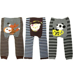 Wrapables Baby and Toddler Animal Leggings (Set of 3), 12 to 24 months, Gray and Brown - 1 of 4