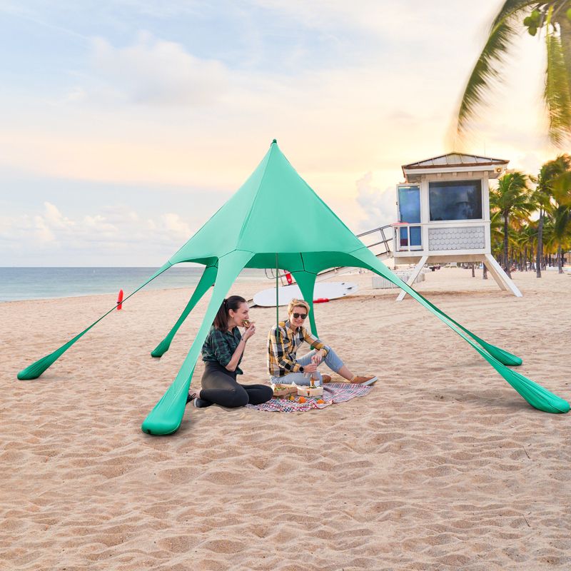 Tangkula 20 x 20 FT Beach Tent Beach Canopy w/ UPF50+ Sun Protection Carrying Bag & Sand Shovel Aluminum Pole & 6 Ground Stakes Blue/Green, 2 of 10