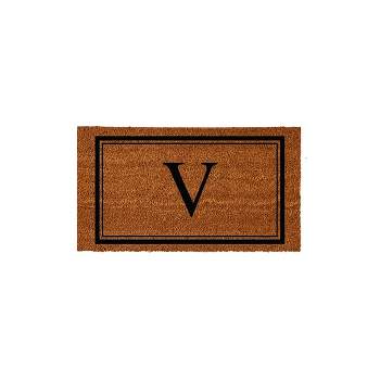 Evergreen Monogram Indoor Outdoor 100% Natural Coir Doormat 28" x 16" |  Letter  "V"