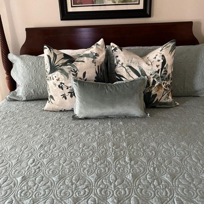 Ivory Velvet Flange Rectangular Lumbar Pillow with Feather Insert
