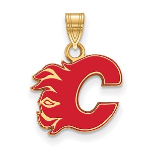 Black Bow Jewelry 14k Yellow Gold Plated Sterling Silver Calgary Flames NHL Small Pendant - 1 of 3