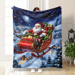 Lomsoe Four Seasons Suitable Flannel Blanket - Printed with Santa Claus Pattern, Suitable for Sofas, Beds, Offices, Travel, Camping. - 1 of 4