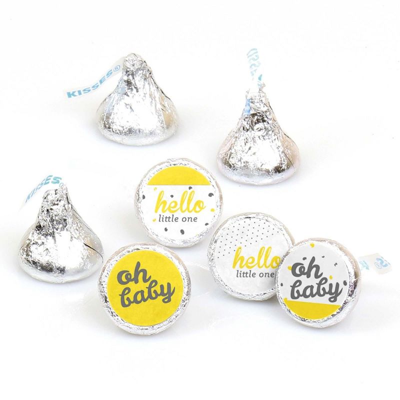 Big Dot of Happiness Hello Little One - Yellow - Neutral Baby Shower Party Round Candy Sticker Favors - Labels Fits Chocolate Candy (1 sheet of 108), 1 of 6