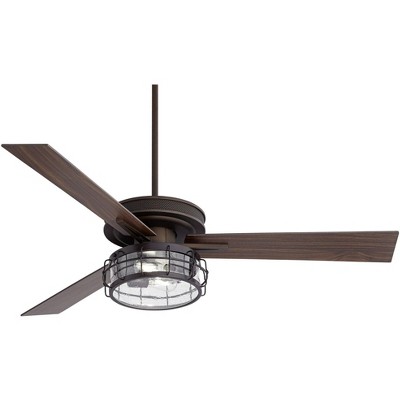 60" Casa Vieja Vintage Industrial Indoor Ceiling Fan with Light LED Remote Oil Rubbed Bronze Dark Walnut for Living Room Kitchen Bedroom