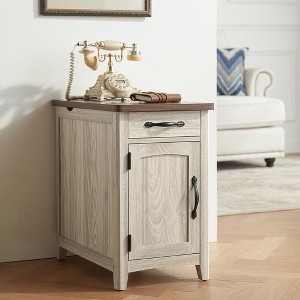 Wood End Table Nightstand with Charging Station - 1 of 4
