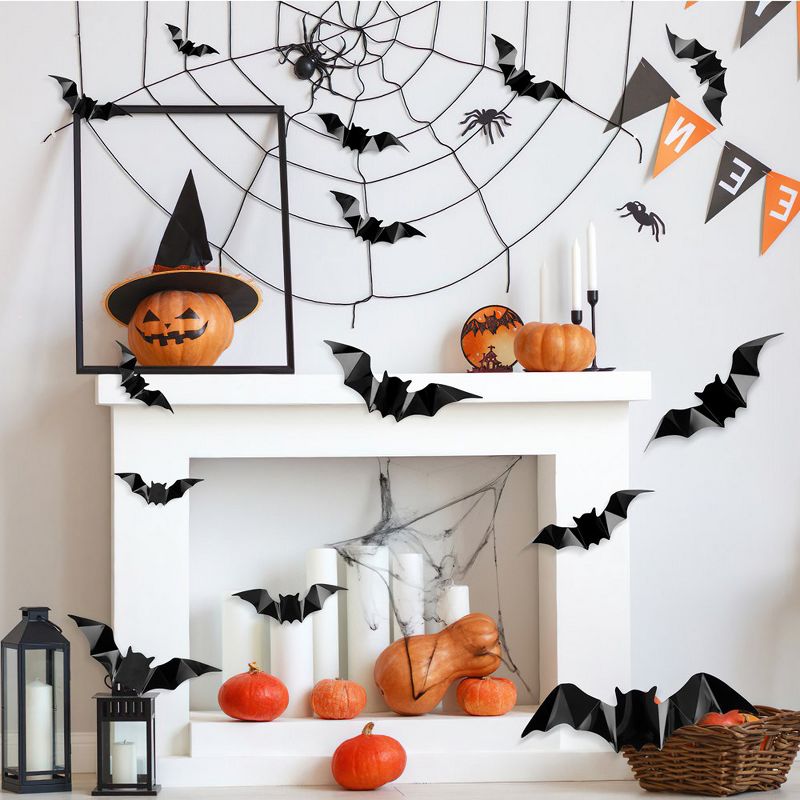 80 Pcs Bats Sticker Halloween Party Supplies Decorations, 4 Sizes Realistic 3D Bats Wall Decor, 5 of 7
