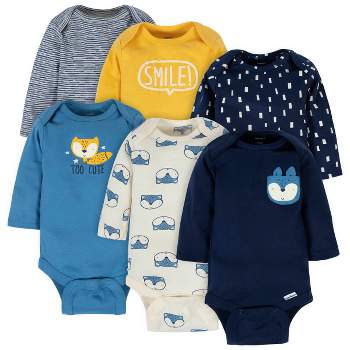 Gerber Baby Boys' Long Sleeve Onesies Bodysuits, 6-pack