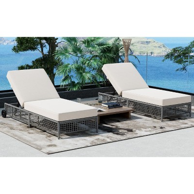 Kumasinova 1/2PCS Outdoor Patio Chaise Lounge with 5-Position Back&Wheels,Patio Reclining Pool Chair for Deck,Poolside&Backyard,Rattan Deck Chaise